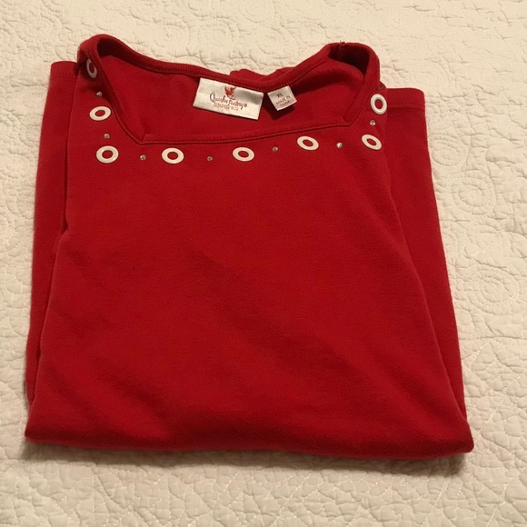 QF square neck red top embellished with white grommets & rhinestones (XL) - Picture 12 of 12